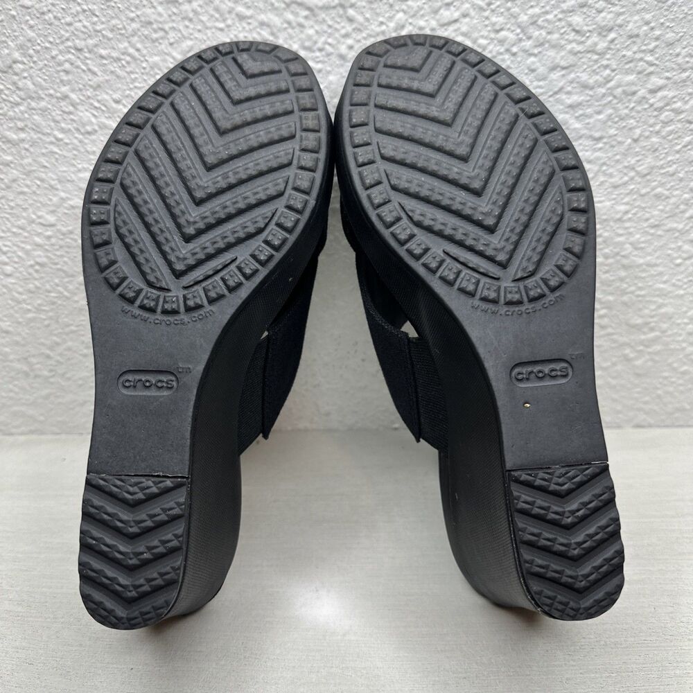 CROCS Black Wedge Sandal Mules - Picture 6 of 7